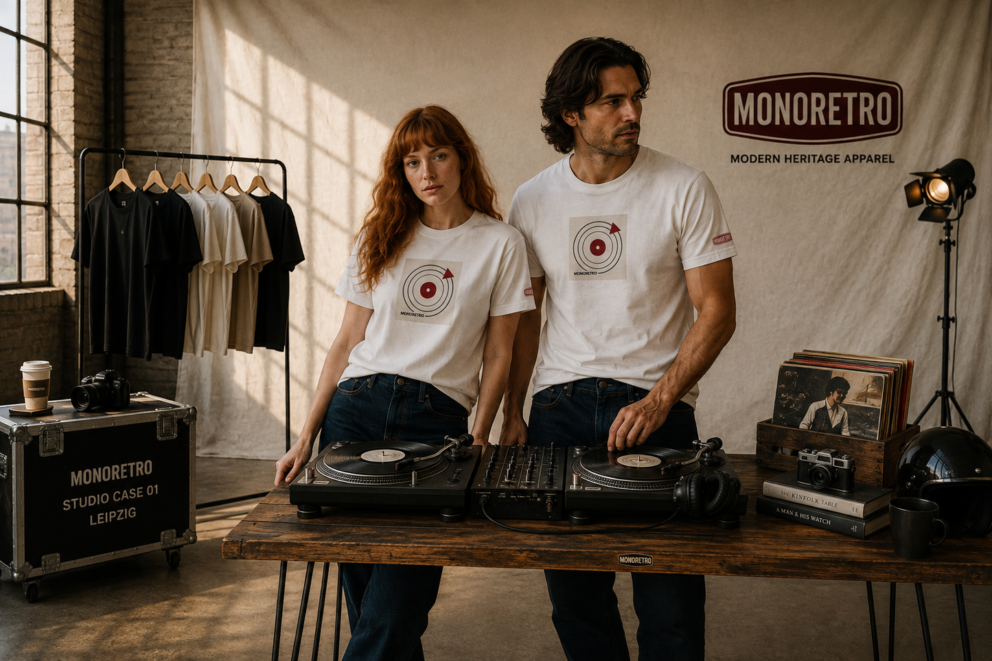 Bauhaus Turntable Heritage Tube Knit T-Shirt — MONORETRO Analogue collection.