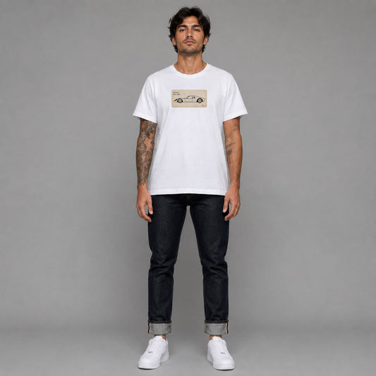 904 GTS in white — worn by a male model, full length.