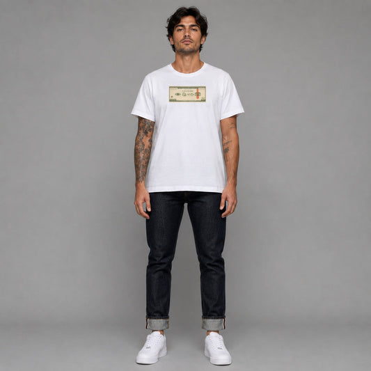C.U. Next Tuesday 100$ in white — worn by a male model, full length.
