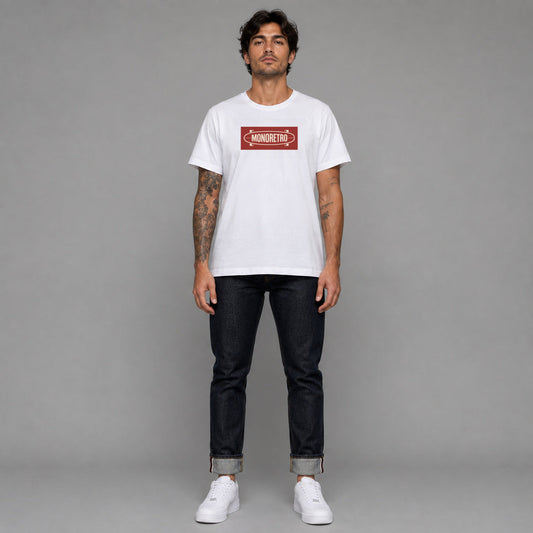 Long Boarder in white — worn by a male model, full length.