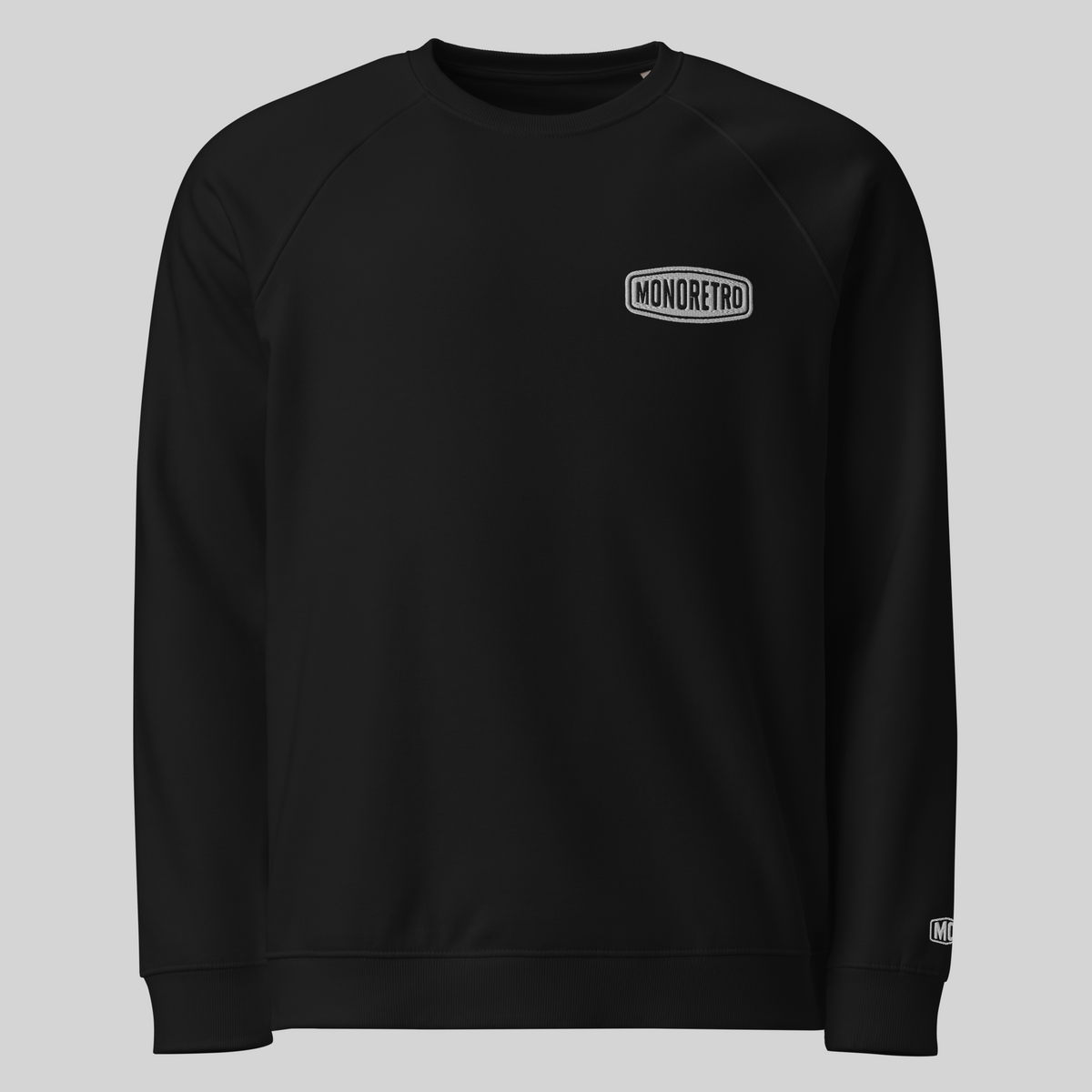 MONORETRO Signature No. 3 Heritage Raglan Sweatshirt in black — front view