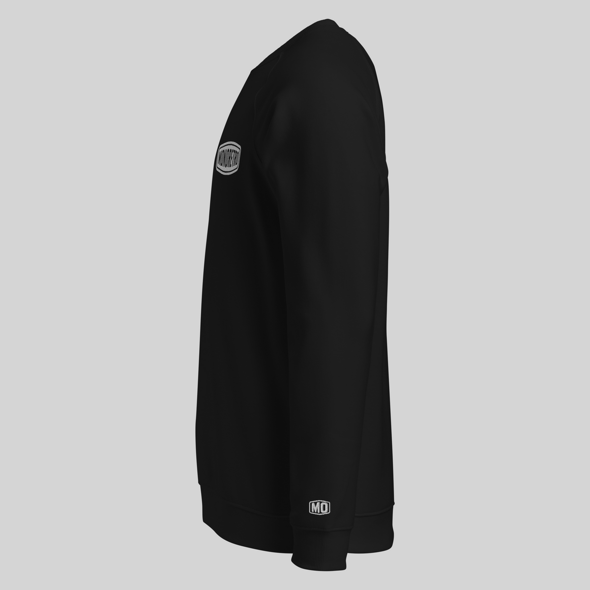 MONORETRO Signature No. 3 Heritage Raglan Sweatshirt in black — left side view