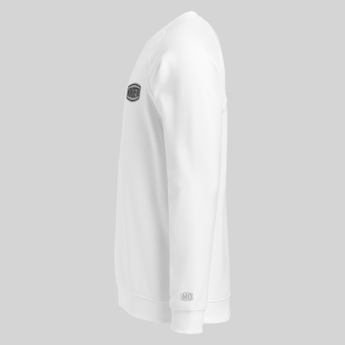 MONORETRO Signature No. 3 Heritage Raglan Sweatshirt in white — left side view
