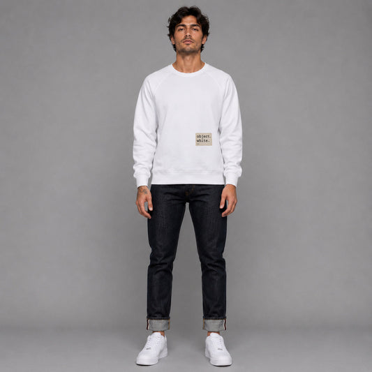 Object Series White 016 in white — worn by a male model, full length.