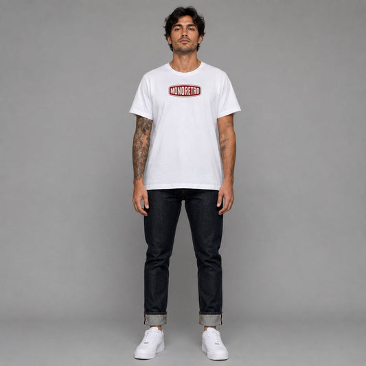 Signature No2 in white — worn by a male model, full length.
